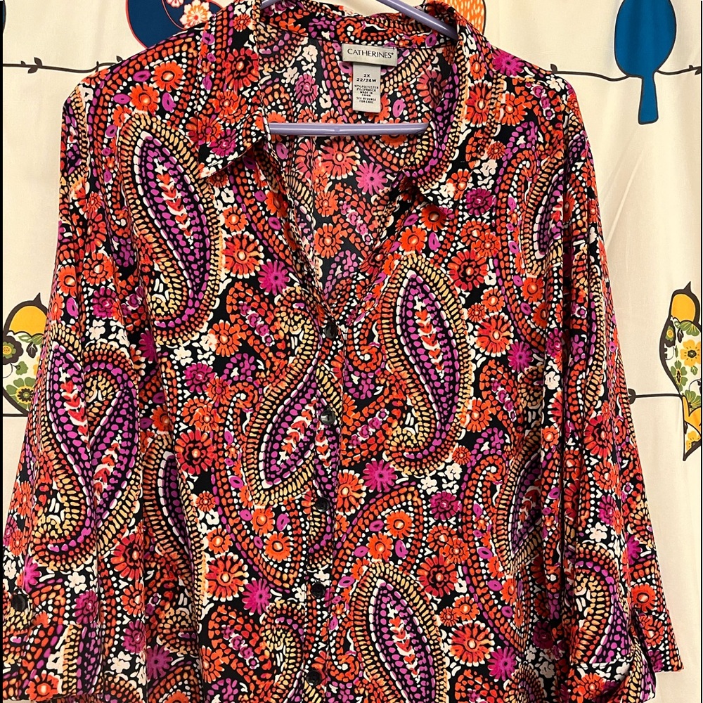 Multicolored paisley button down blouse - Catherines 2X